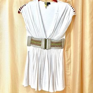 SKY Top, Size XS. Cream with Suede Detail.